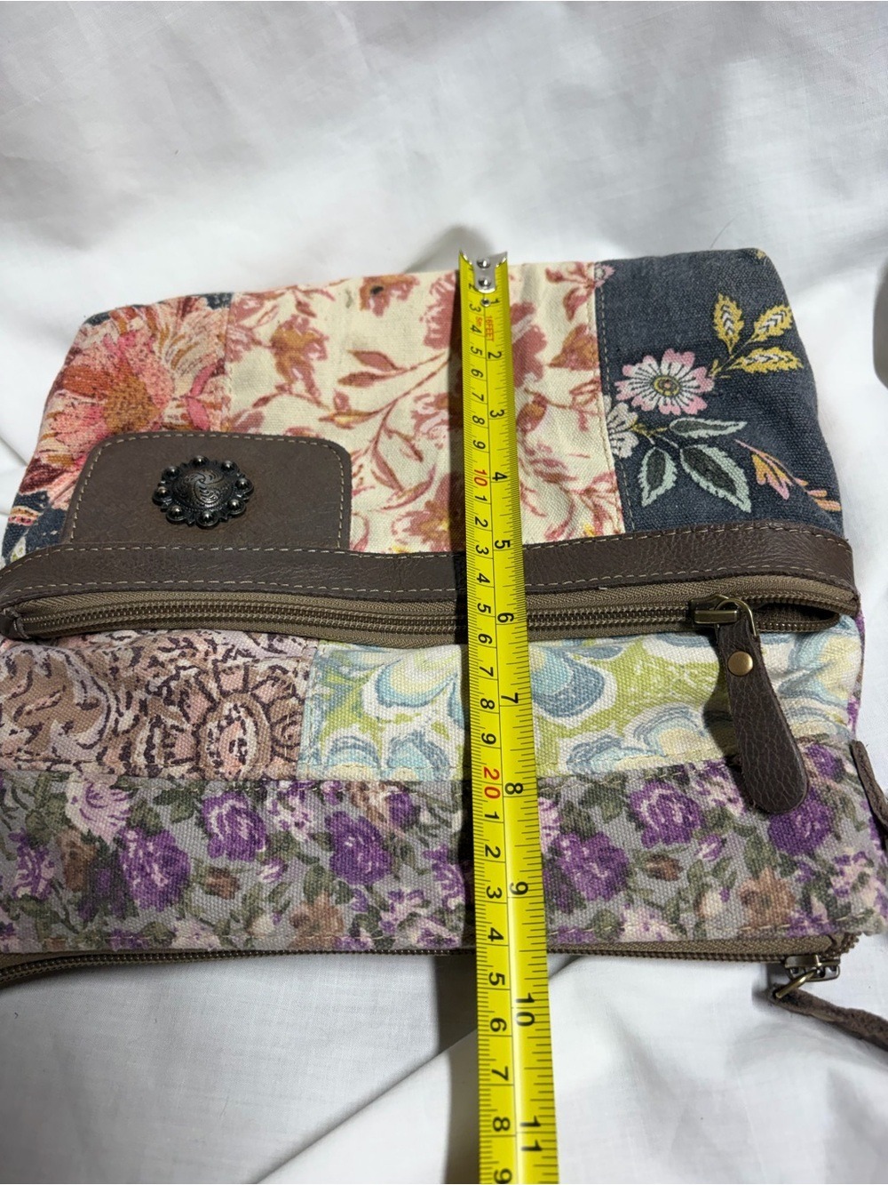 MYRA Crossbody Bag Leather Canvas Le Fleur Floral Patches Hobo Shoulder Purse - Picture 12 of 14